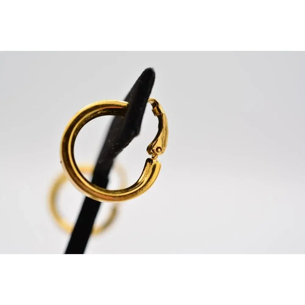 Crown Trifari Vintage Clip On Earrings Hoops Off White Enamel Gold Signed BinAB